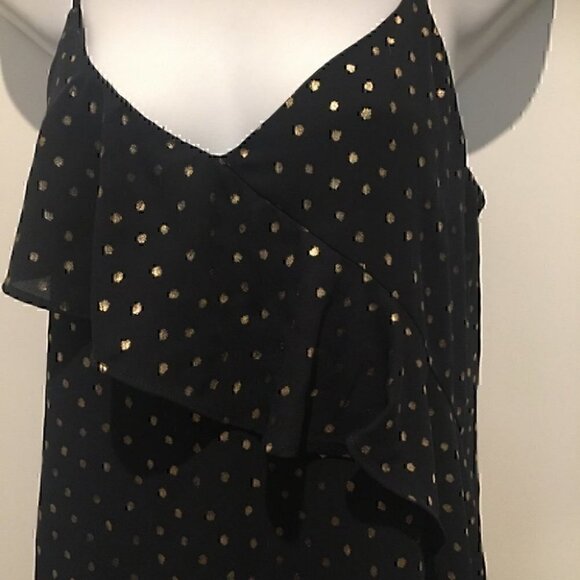 Zara navy and gold polka dot camisole with diagonal ruffle detail - Picture 4 of 7